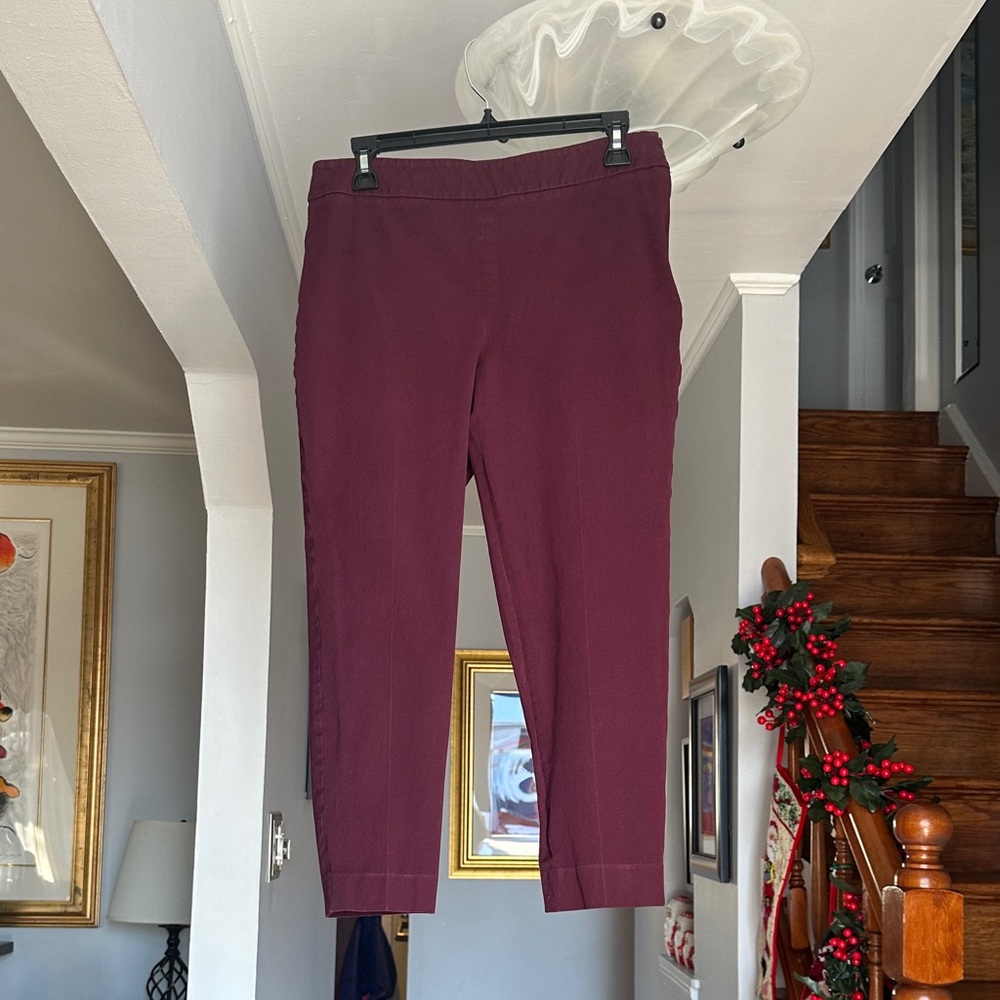 🌺 Talbots Burgundy Flat Front Cropped Ankle Pants Sz 10P